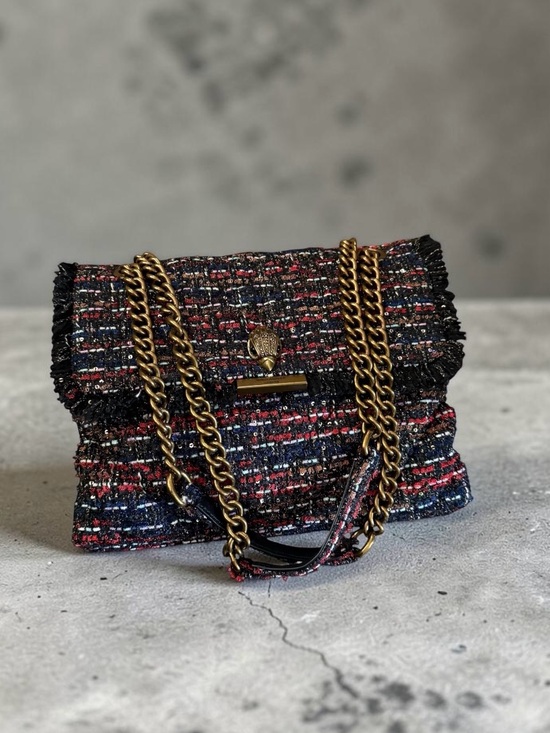 Kurt Geiger Handbags - Kurt Geiger Woven Tweed Shoulder Bag with Gold Chain - Black & Red
